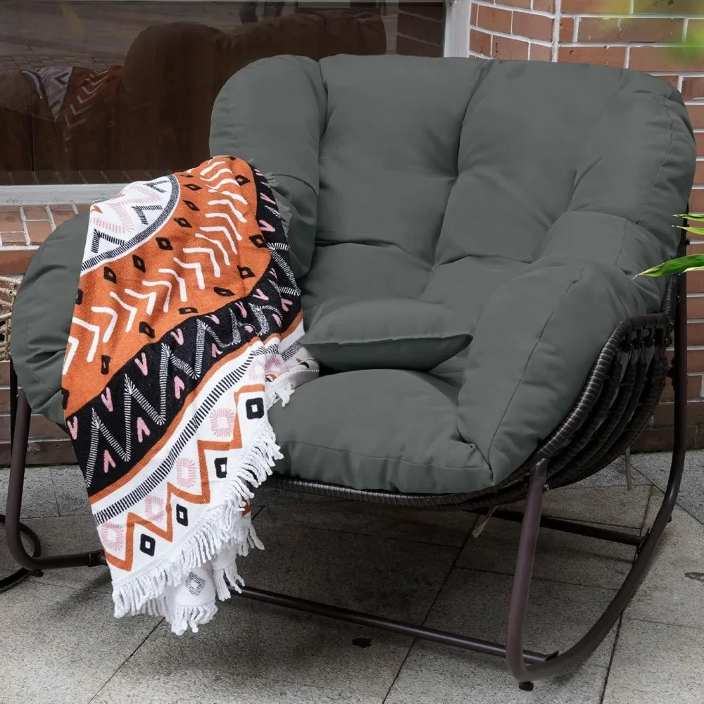 Oversized Patio Rocking Chairs with Padded Cushion& Pillow-Comfortable Rocker Egg Chair for Front Porch