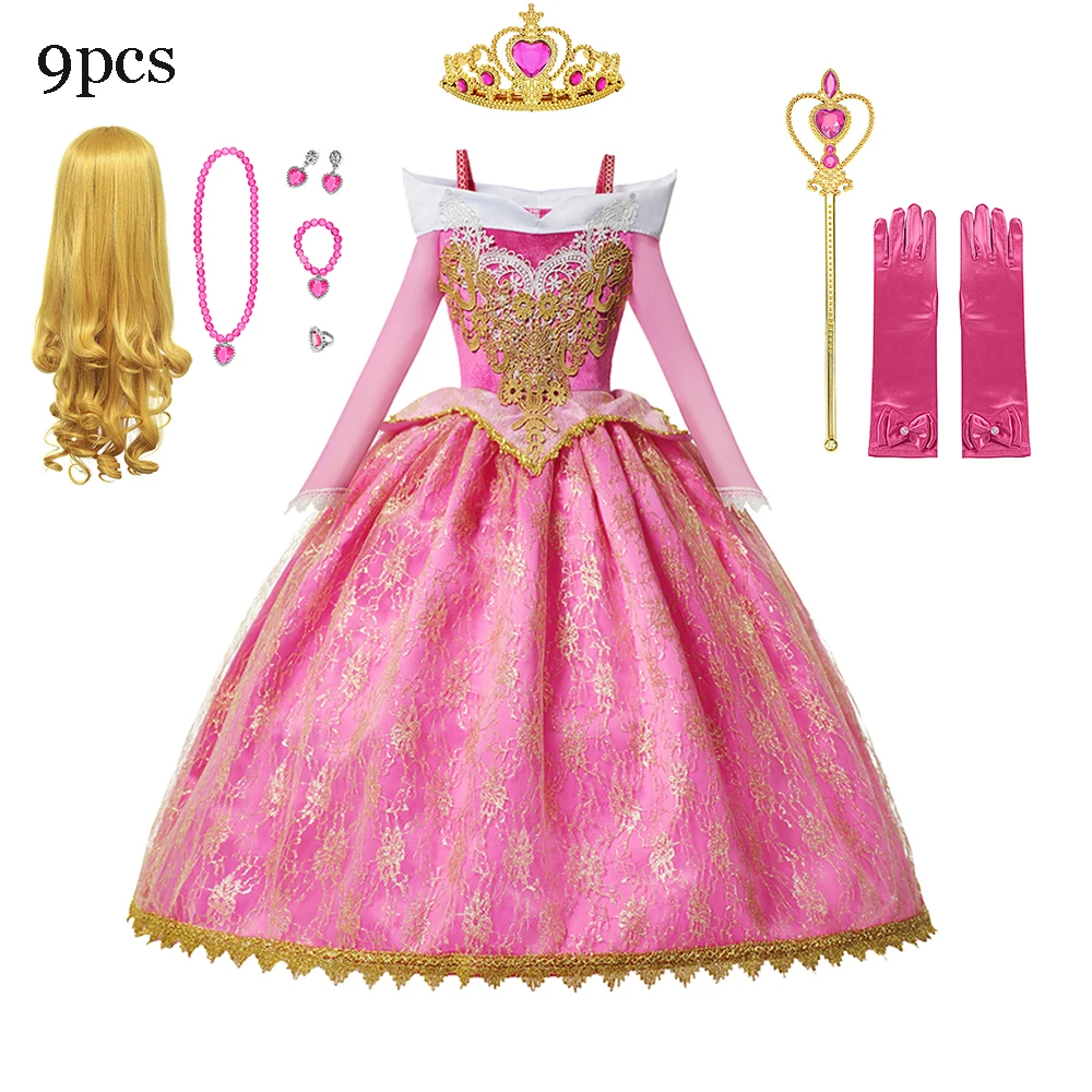 Disney Sleep Beauty Aurora Princess Girl Costume Kids Girl Luxury Birthday Party Rapunzel Frozen Halloween Party Cosplay Outfits