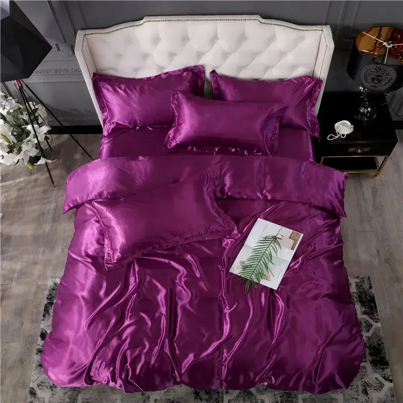 4pcs Soft Smooth Satin Bedding Set Luxury Queen King Size Bedding Set  Solid Color Bed Sheet Quilt Duvet Cover Pillowcase