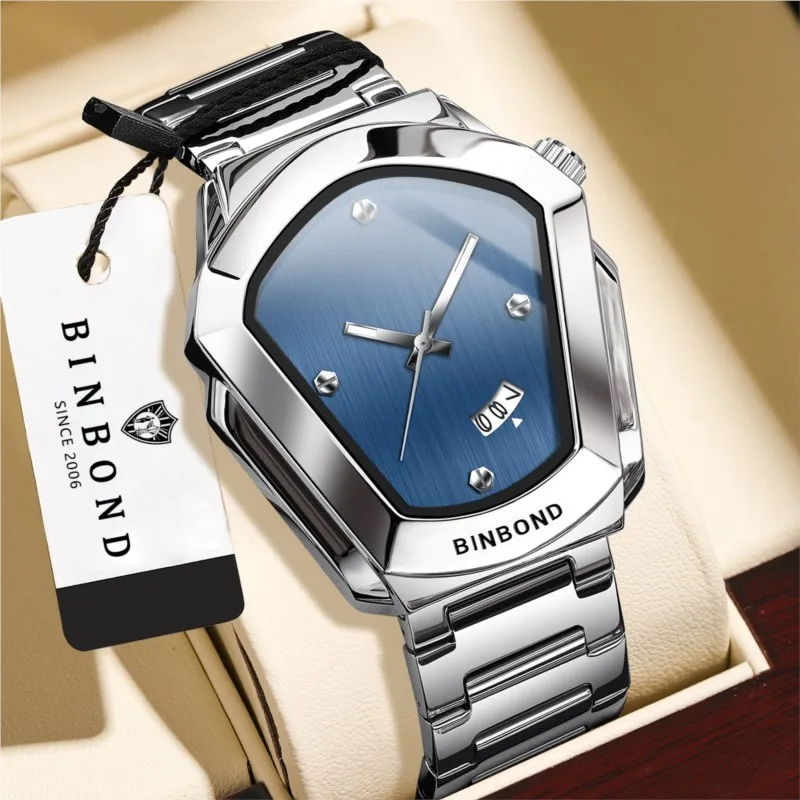 BINBOND New Luxury‑Light Diamond‑Shape Alloy Men Quartz Wristwatch Luminous Fashion‑Casual Business Sport Couple Daily Watch