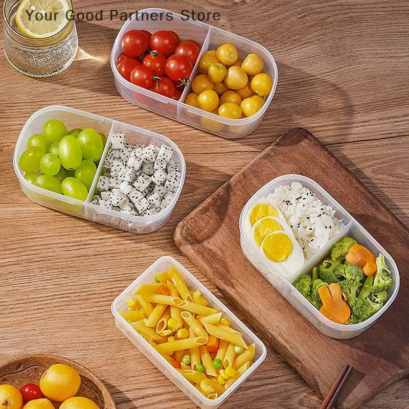 Kitchen Storage Box Condiment Boxes Double Compartment With Lid Sealing Jar Refrigerator Organizer Box For Food Fruit