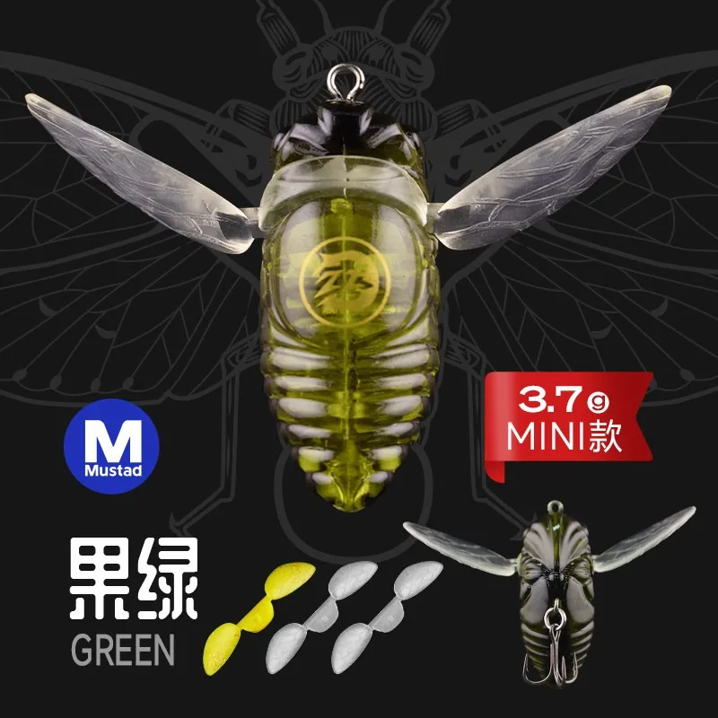 Zikaden-Oberflächenköder 3,7g 6g Popper Weichflügel-Insektenköder mit Mustad-Haken Künstlicher Hartköder für Barsch, Forelle, Süßwasser