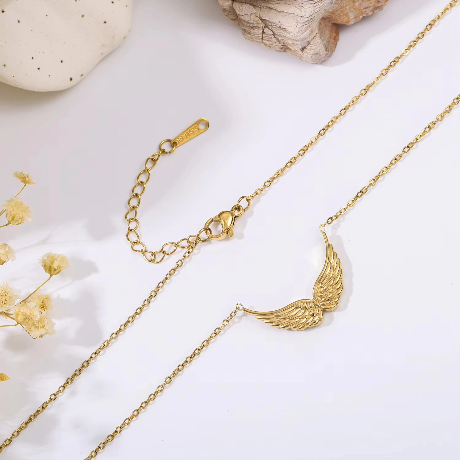 FTCY Double Hole Angel Wing Necklace For Women Fashion Exquisite Gold Color  Titanium  Clavicle Chain Jewelry Gift Wholesale