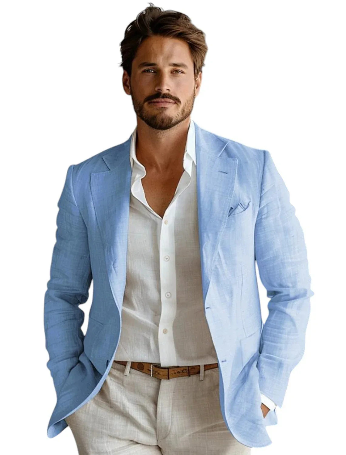 Blue Slim Fit Men's Linen Blazer Casual Party Prom Designer Coat Spring Summer New Formal Wear Linen Suit Blazer Outwear