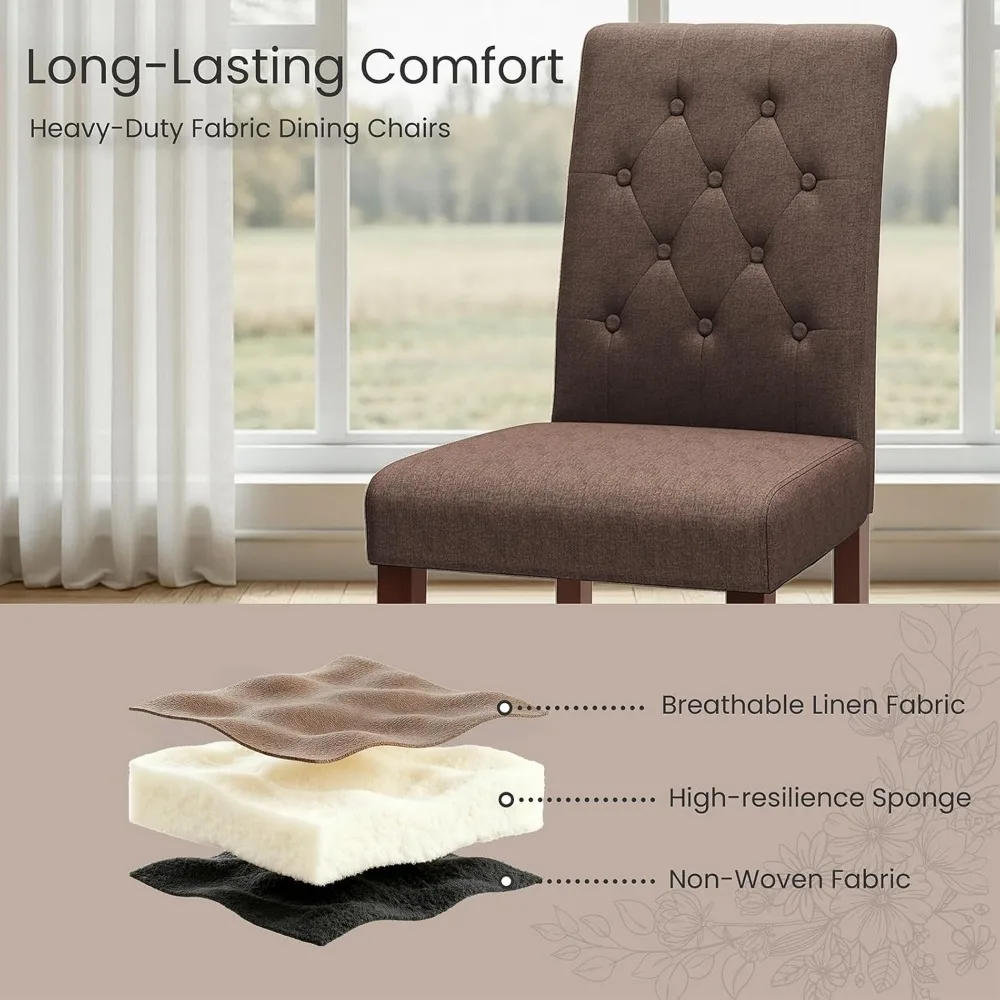 طقم كراسي بارسونز منجدة بأزرار من TLSUNNY، 2 أو 4 قطع، كراسي طعام قماشية بأرجل خشبية صلبة لغرفة الطعام #5