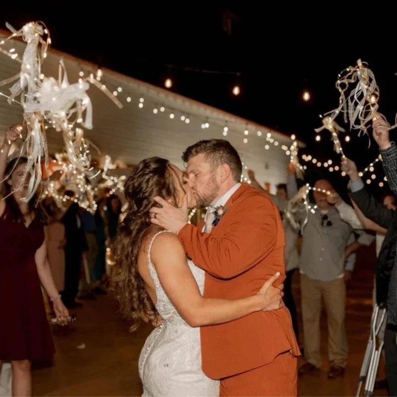 20-200Pcs Light Up Wedding Sparklers Wedding Wands Ribbon Streamers LED Silk Fairy Wands with Bells for Birthday Concert Raves