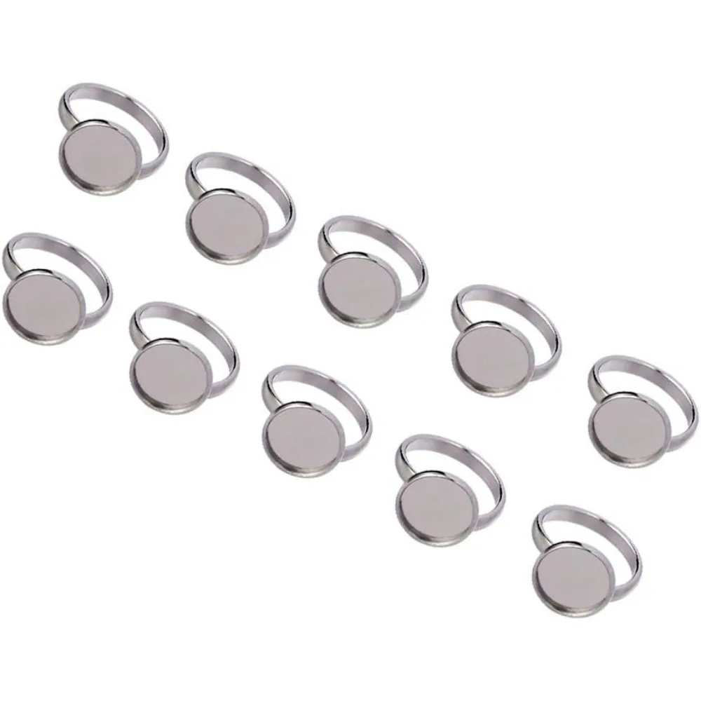 調整可能なステンレス鋼リング,リングベース部品,フラットラウンドパッド,リング作成用リングベース,12mm, 50個