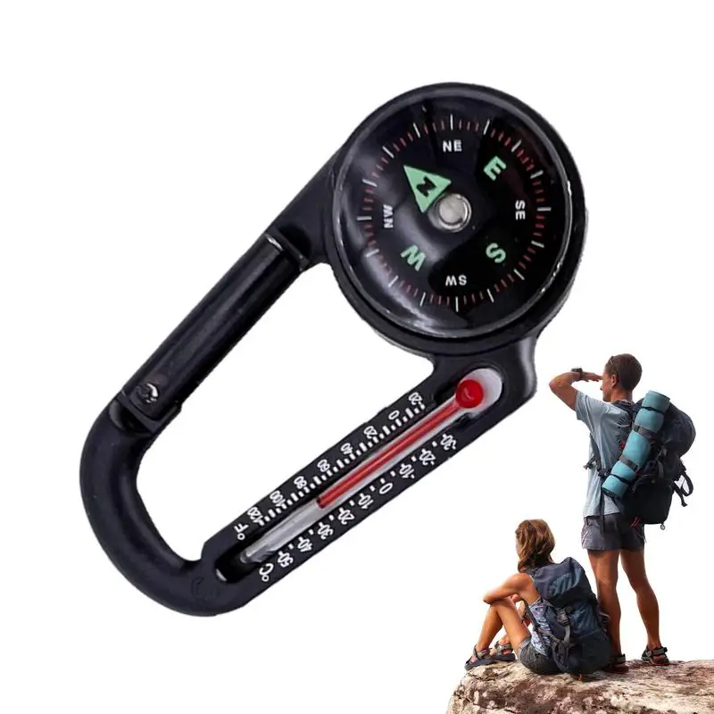 Camping Survival Compass 3 in 1 Carabiner Keychain Thermometer Aluminum Alloy Compass Carabiner For Outdoor Climbing Hiking