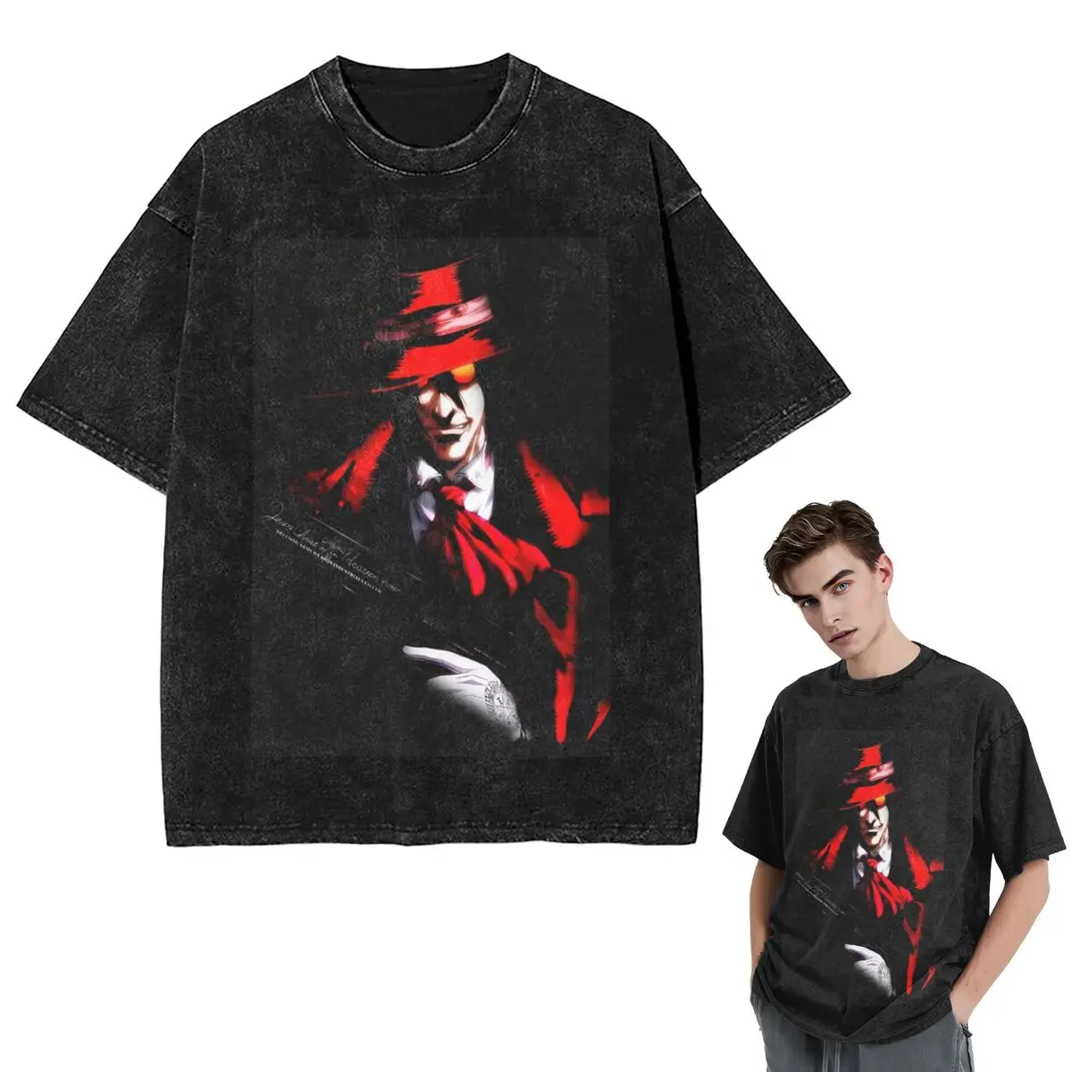 

Alucard Hellsing Манга стираные футболки большого размера с коротким рукавом футболка в стиле хип-хоп уличная одежда топы футболки для мужчин женщин