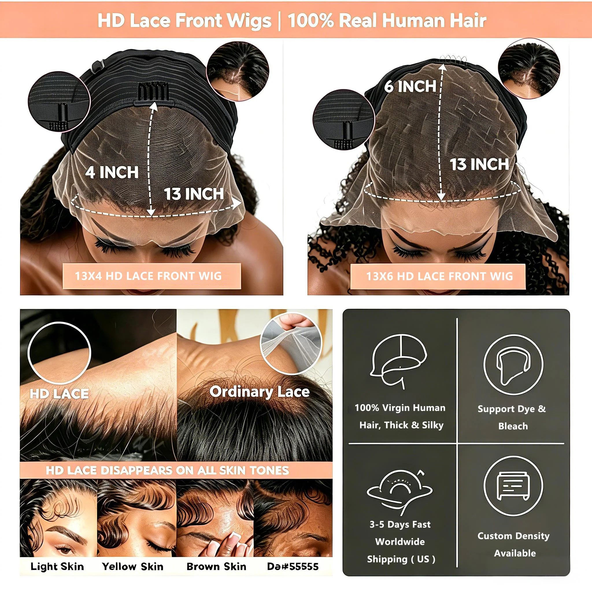 100% Water Wave 13x4 13x6 Lace Front Wigs Human Hair Curly Wave Natural Remy Deep Wave Human Hair Wigs For Afro American Ladies Natural Scalp Look Daily Travel Evening Formal Occasion Styling image 8