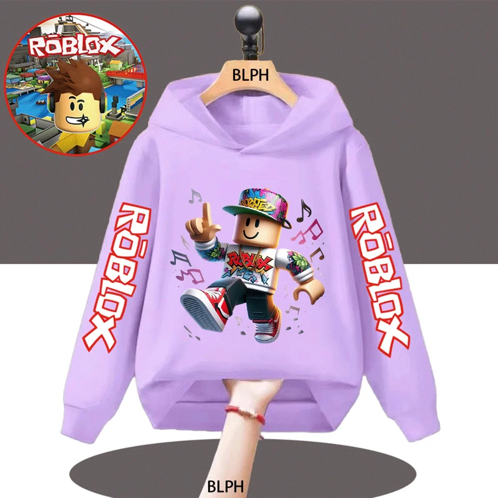 

Kids Roblox Graphic Print Hoodie with Music Note Elements, Colorful Graffiti Style Long Sleeve Hooded Sweatshirt for Boys and