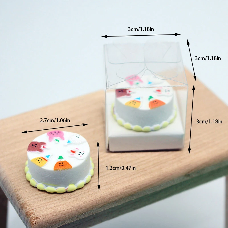 1/12 Dollhouse Cartoon Cake With Clear Box Model Dollhouse Mini Simulation Dessert Decoration Dolls House Food Accessories