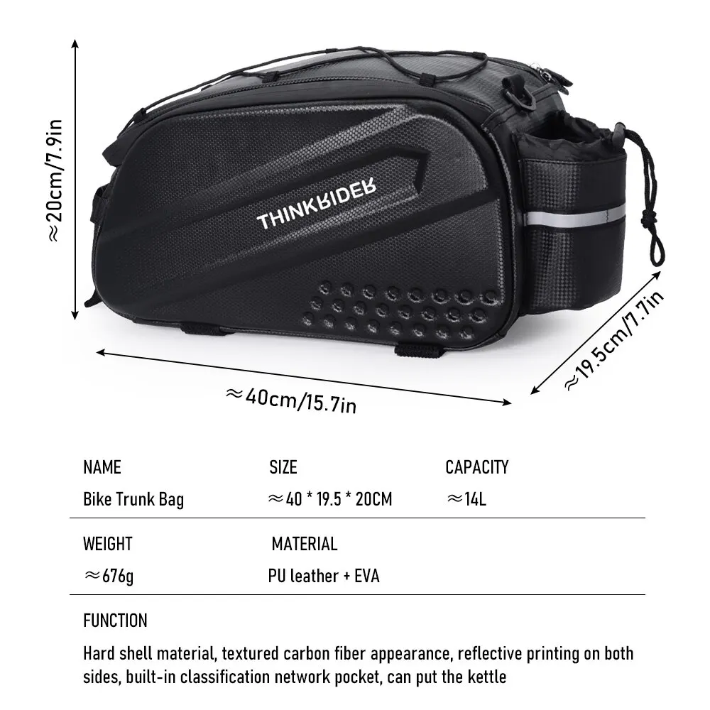 ThinkRider Bicycle Hard Shell Tear Hunch Bag,14L Large Capacity Hunch Bag,Anti-Splash Material,With Rain Cover