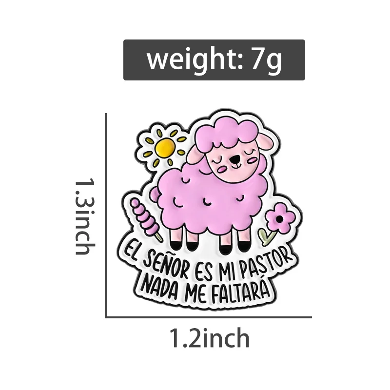 The Lord is My Shepherd Brooch Enamel Pin Christian Religious Faith Bible Verse Spanish Quote Pink Sheep Brooch Bag Badge Brooch