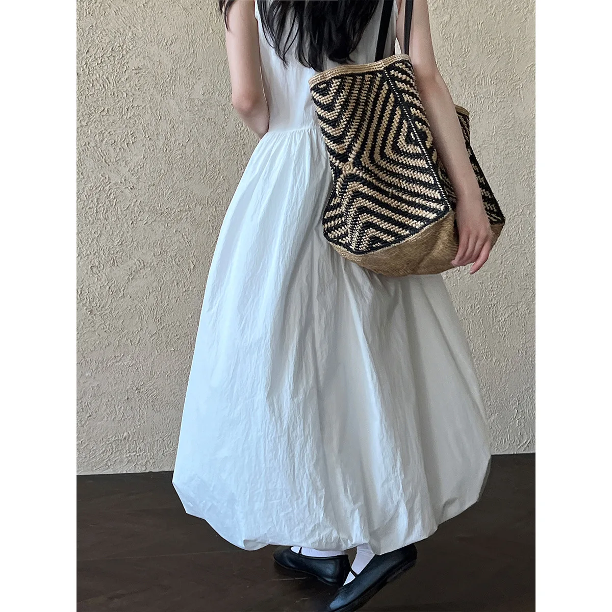 French Sleeveless Dress Summer New Loose Tank Top Long Dress Knock Good Puff Flower Bud Skirt 5102 dress for women