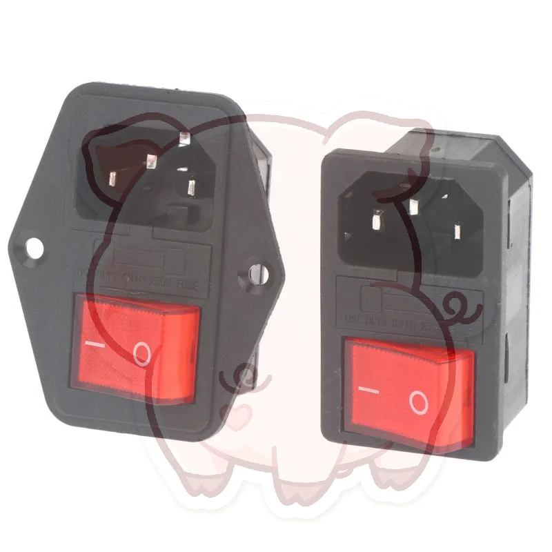 IEC320 C14 3 Pin AC Power Socket 10A 250V with Red LED Rocker Switch for Server Rack Power Installation