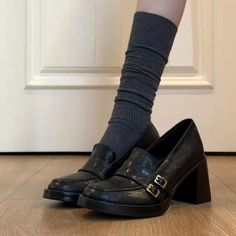 

New Retro Women Shoes Classic Britain High Heels Loafers for Woman Exquisite Round Head Casual Shoe Designer Shoes Zapatos Mujer