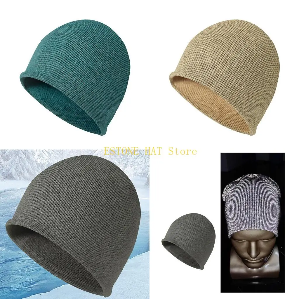 49MF Unisex Reflective Hat Winter Knitted Hat High Visibility Windproof Cycling Hat for Men Women Skiing Cycling