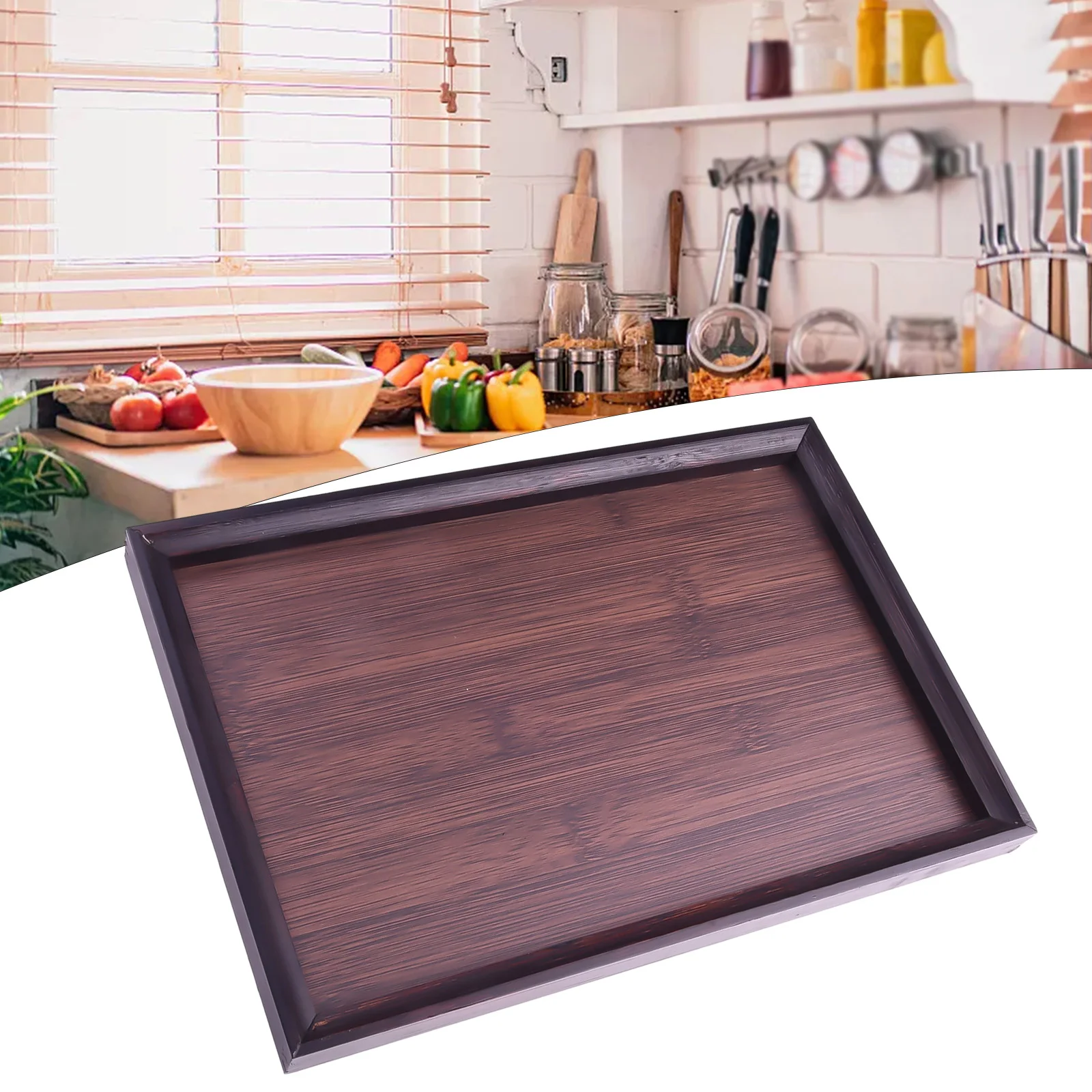Serviertablett aus Holz, quadratisches Serviertablett, Küchenserviertablett für Abendessen, Partys, Teebar, Serviertablett, beständig gegen Öl