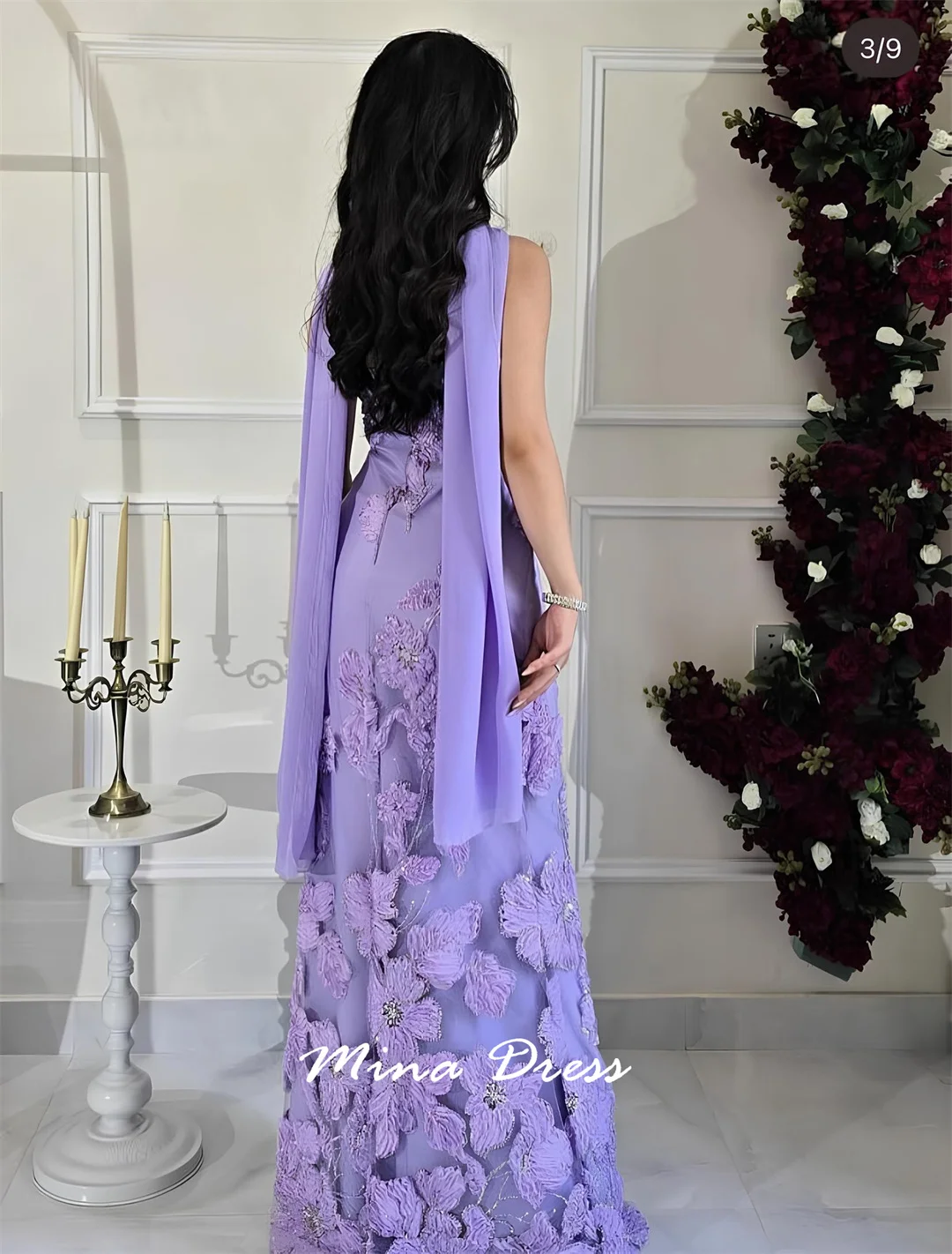 Mina Customized Purple Embroidered Ball Gown Spaghetti Strap Scarf Custom Formal Dinner Floor Elegant Party Dresses Woman Prom