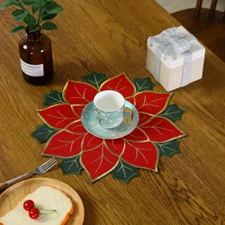 Red Snowflake Drink Coaster New Year Christmas Decoration Felt Dish Tray Pad Dinner Table Accessory Dinnerware Cup Mat