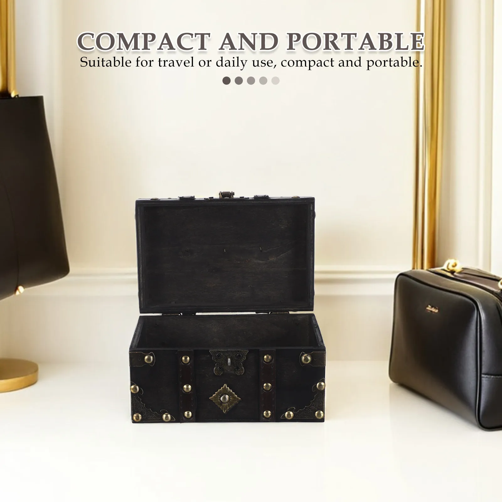 

Portable Mini Treasure Chest Vintage Wooden Jewelry Small Jewelry Organizer Retro Decorative Desktop Storage Box