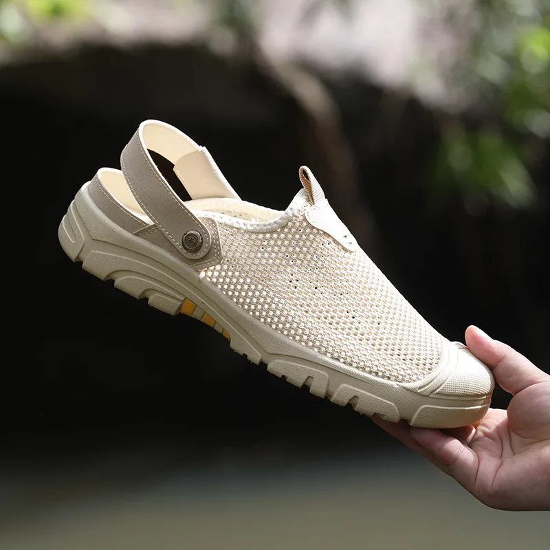 Mesh Open Back Casual Shoes Half Shoes for Men Mules Summer Closed-toe Loafers Slippers Backless Slides Sandal Slip On Flats