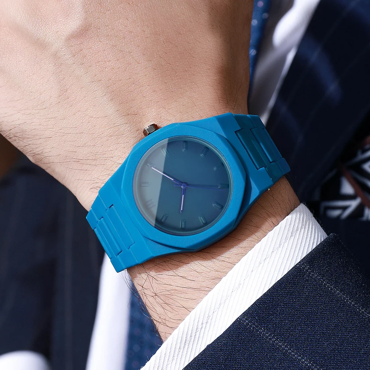 1/3PCS 남성 비즈니스 패션 플라스틱 밴드 남성용 쿼츠 손목시계 세트 심플 다이얼 시계 남성용 시계（상자 없음）