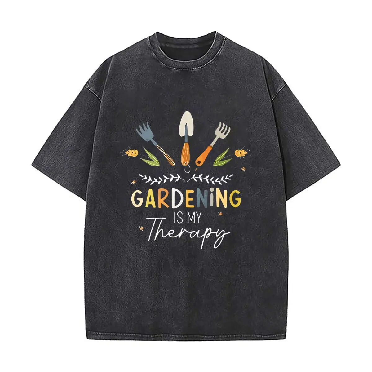 Gardening Therapy Tools Graphic Washed Vintage Short Sleeve Loose Streetwear Tee