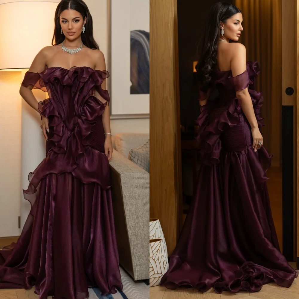 

Customized High Quality Organza Pleat Ruffle Trumpet Off-the-shoulder Long Dresses Bespoke Occasion Dresses Sizes Available