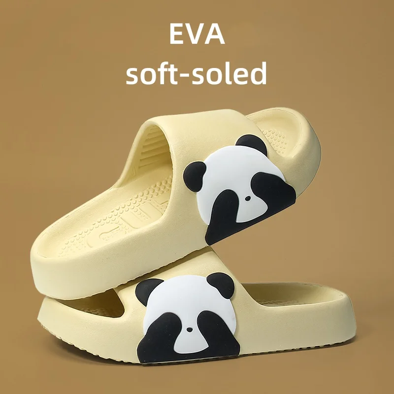 Comfortable soft soled women\'s slippers Shock-absorbing Home slippers Non-slip Bathroom slippers Cute Panda print flat slippers