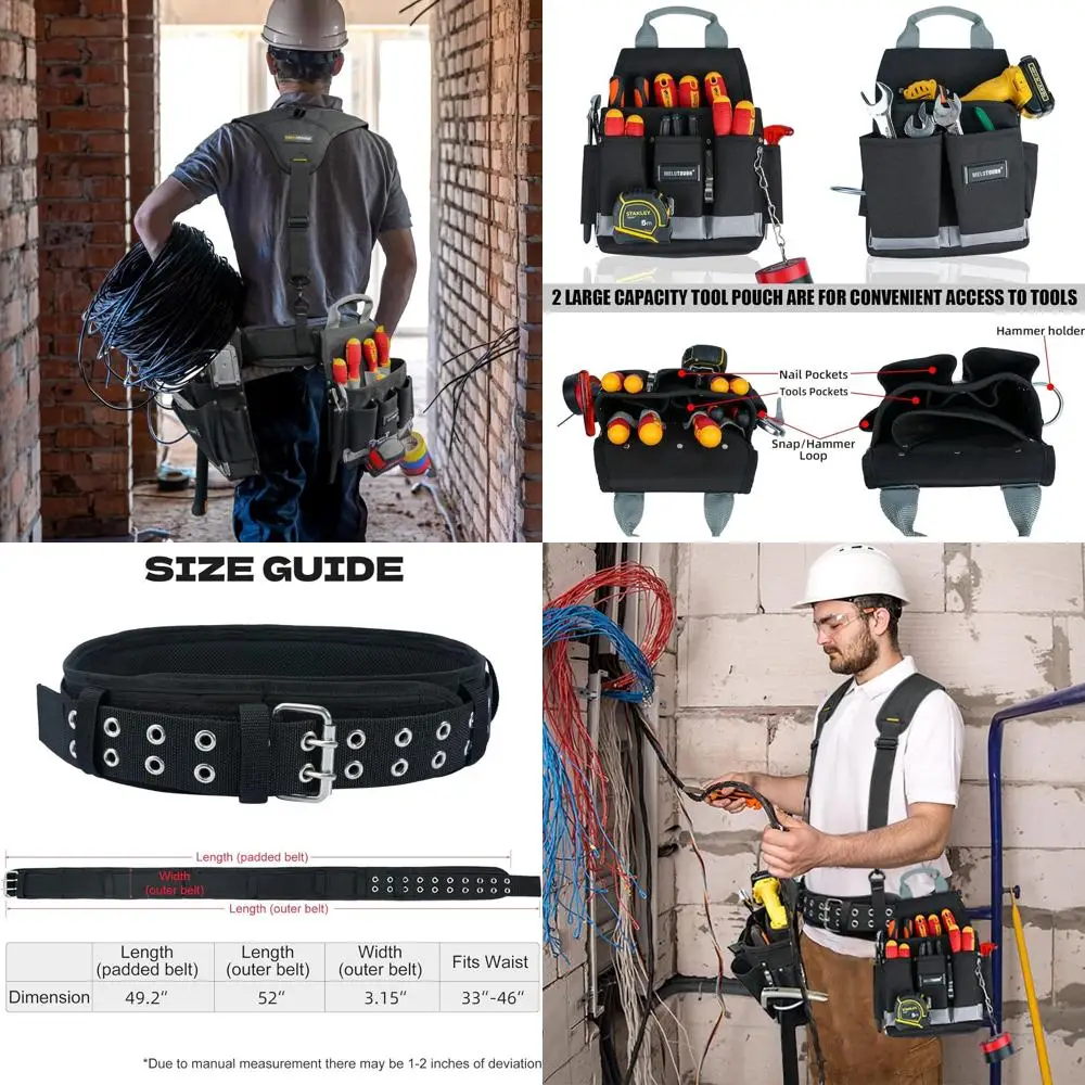 

Heavy-Duty Electrician's Tool Belt with Suspenders and Bag, Ideal for Construction Professionals