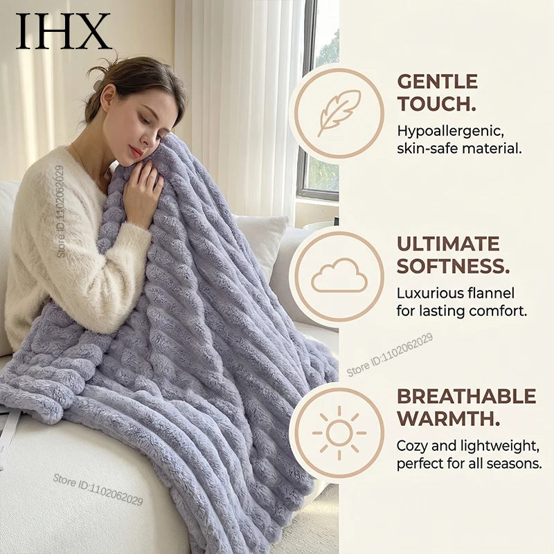 IHX Solid Color Imitation Rabbit Plush Milk Plush Thickened Thermal Leisure Home Blanket Office Nap Blanket, Custom Blanket Size