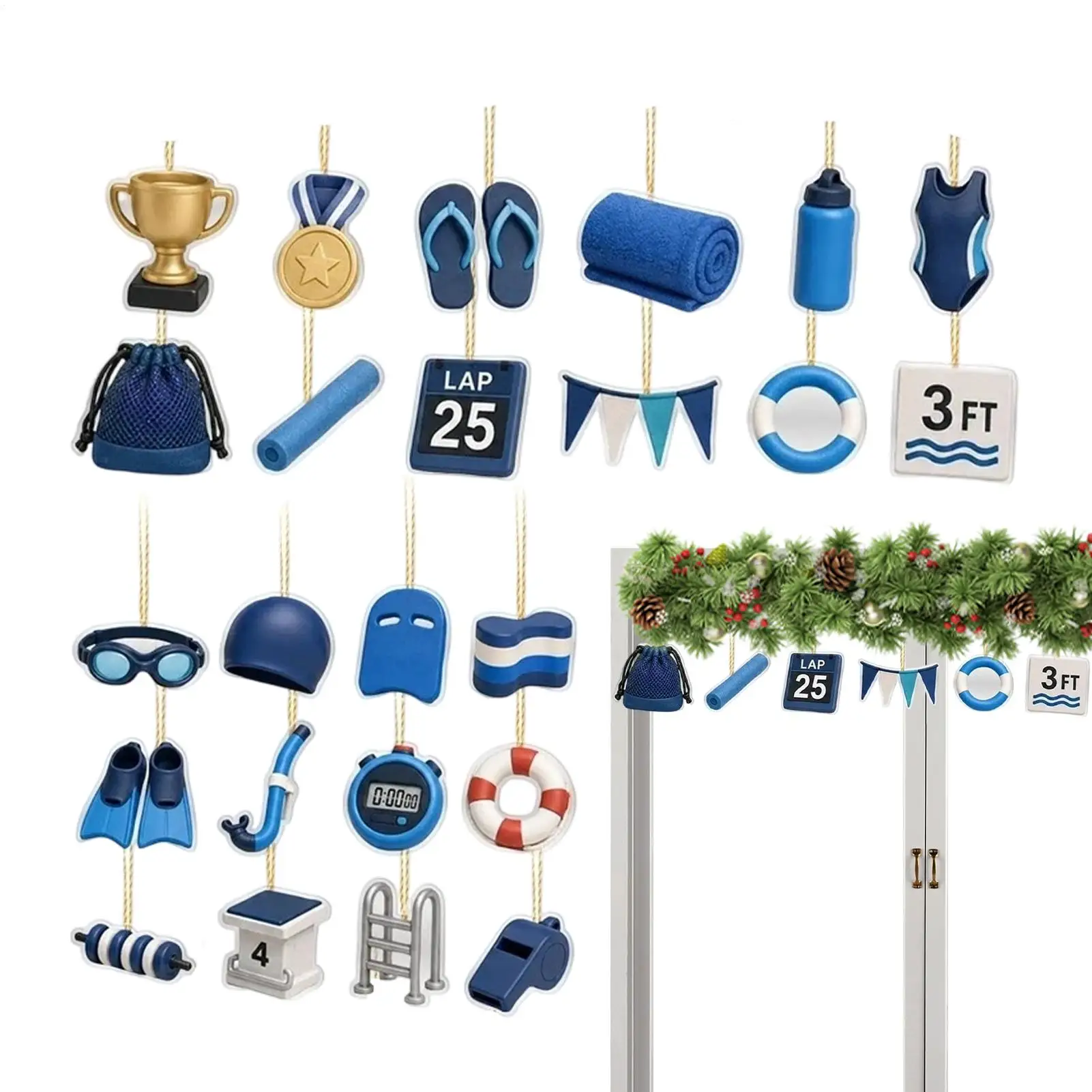 Swimming Advent Ornament 2D Acrylic 24 Days Swimming Collectible Decor Tree Ornaments for Swimming Lovers Car Keychain