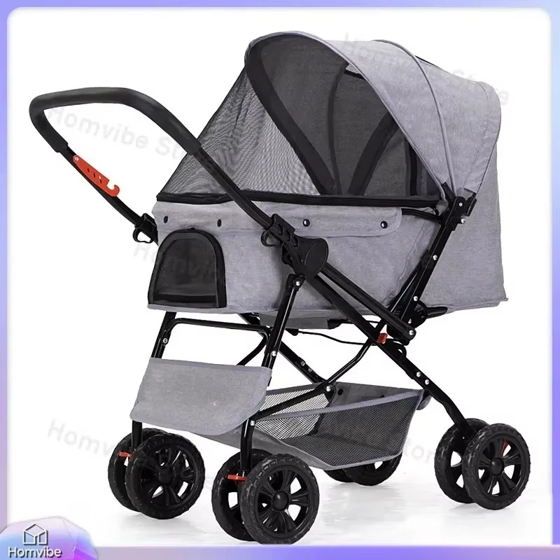 Pet Stroller for Small Medium Dogs Cats Foldable Outdoor Pushchair Adjustable Two Way Handle Lightweight Puppy Carrier Cart