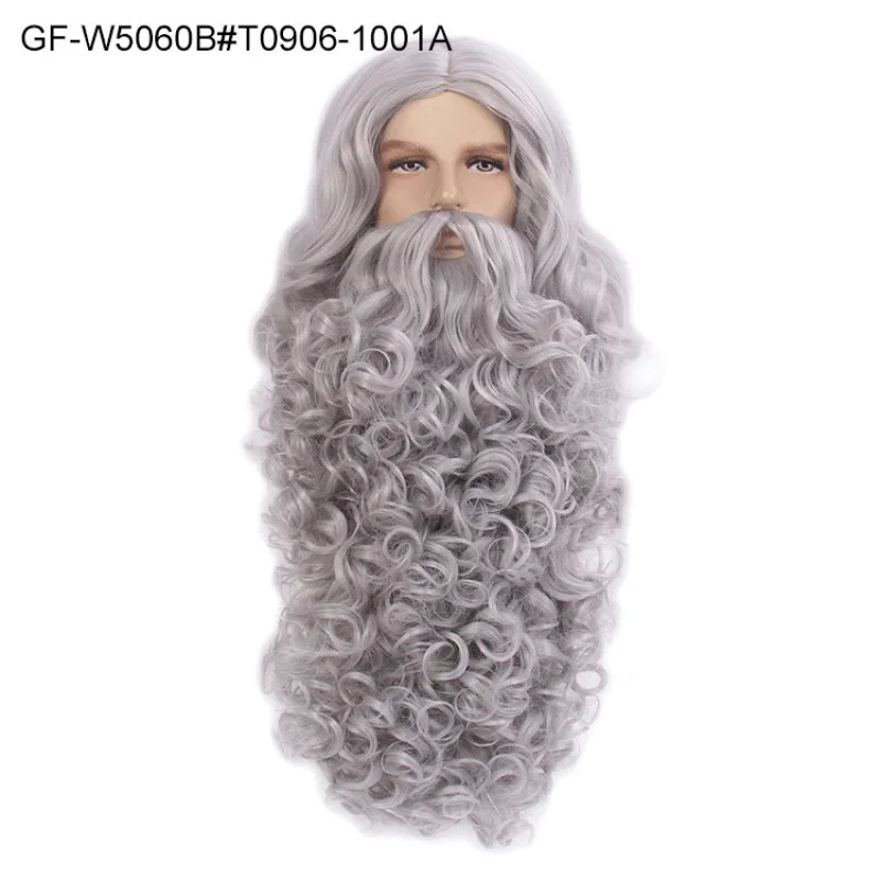 Christmas Cosplay Synthetic Wig White Grey Santa Claus Beard and Wig Unisex Men Women Party Dress Up Props Cosplay Accessorie