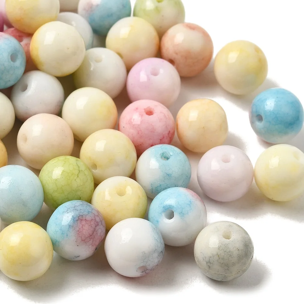 300pcs Mixed Color Round Handmade Lampwork Glass Beads Two Tone 10mm Loose Spacer Beads for DIY Bracelet Necklace Jewelry Making