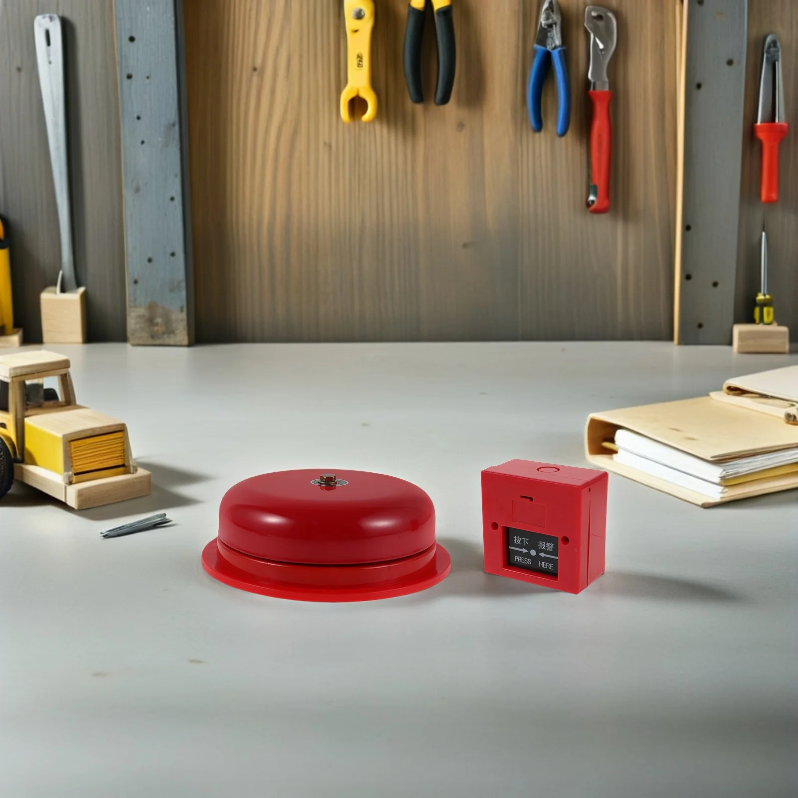 1 Set 6 Inch Red Bell Activation Button Caution Stickers Surface Mount Electric Fire Alarm Bell For Emergency Evacuation Fire