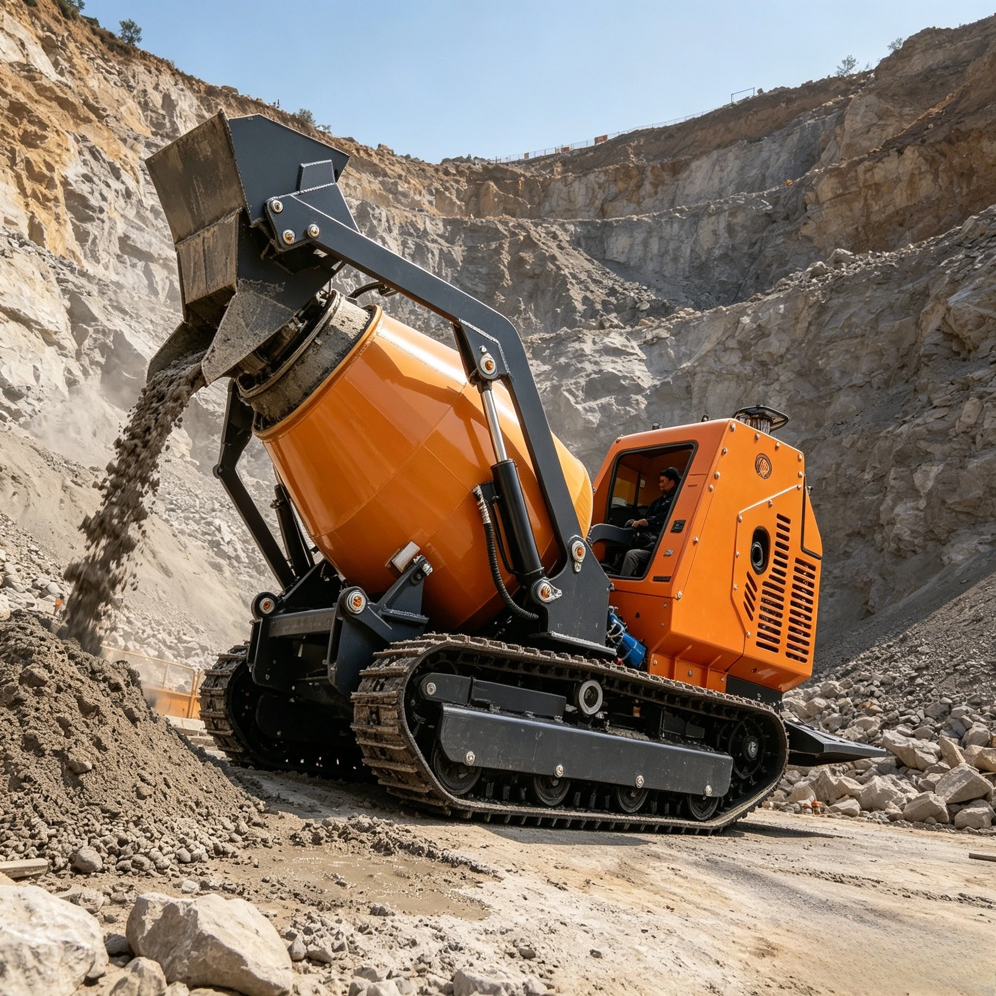YG 2026 New Small Mini Concrete Mixer 300l Self-loading Tracked Mini Crawler Small Self Loading Pump Mixer Pump Customized