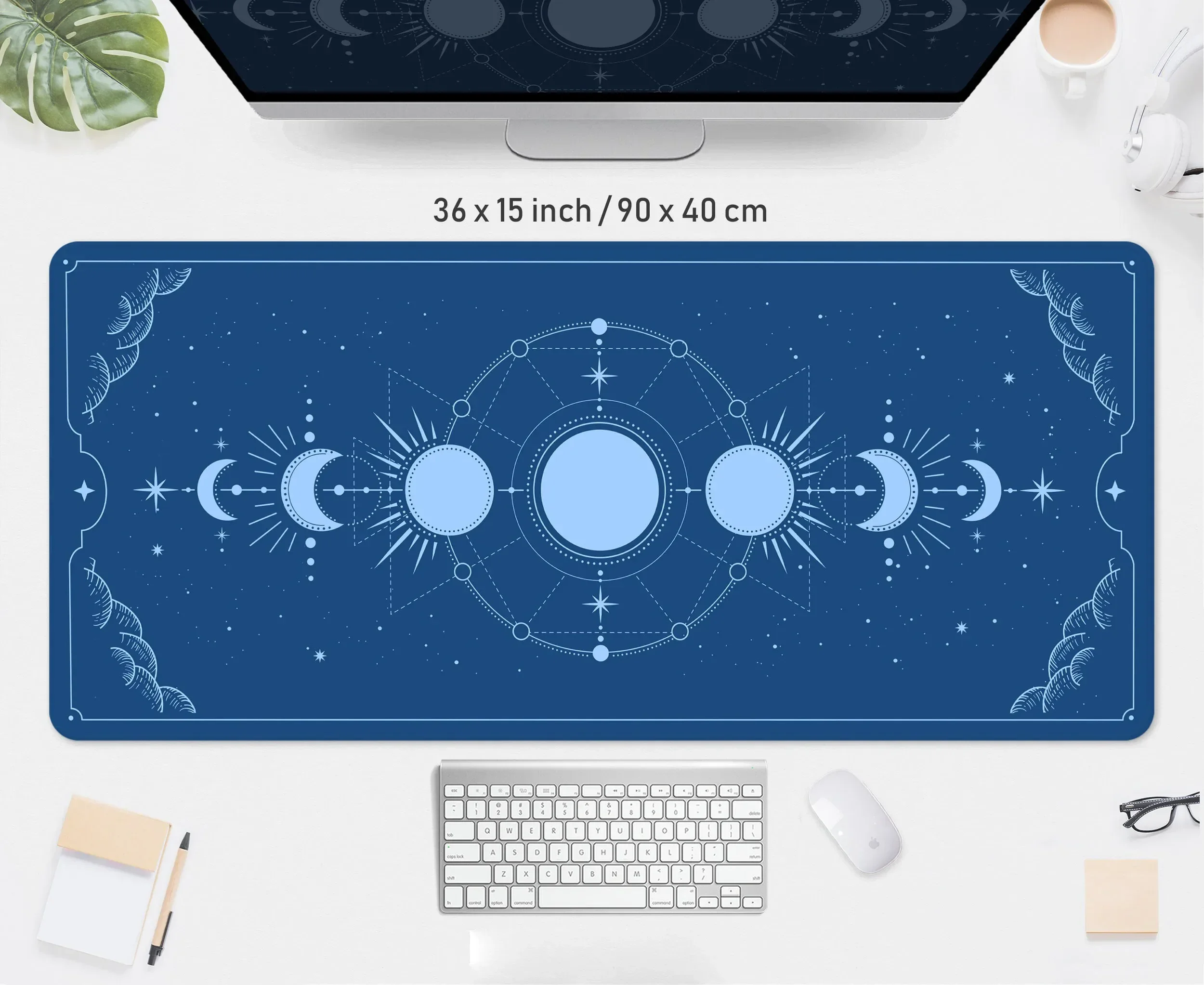 HD Beige Desk Mat Moon Phases Light Brown Mousepad Green Boho Plain Sage Rubber Neutral Simple Large Gaming Mouse Pad Aesthe Rug