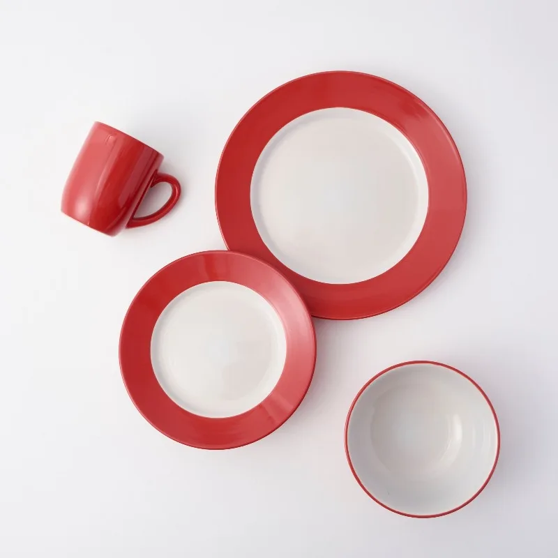 Wholesale Deluxe Stoneware Tableware Set Red Matte Ceramic Tableware Home Exclusive Design