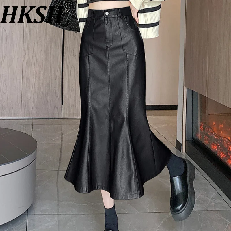

HKSH Autumn New Women Ins Mermaid Skirt Solid Color Pleated Draped Elegant Fashion High Street Punk Techwear Chic Skirts HK10212