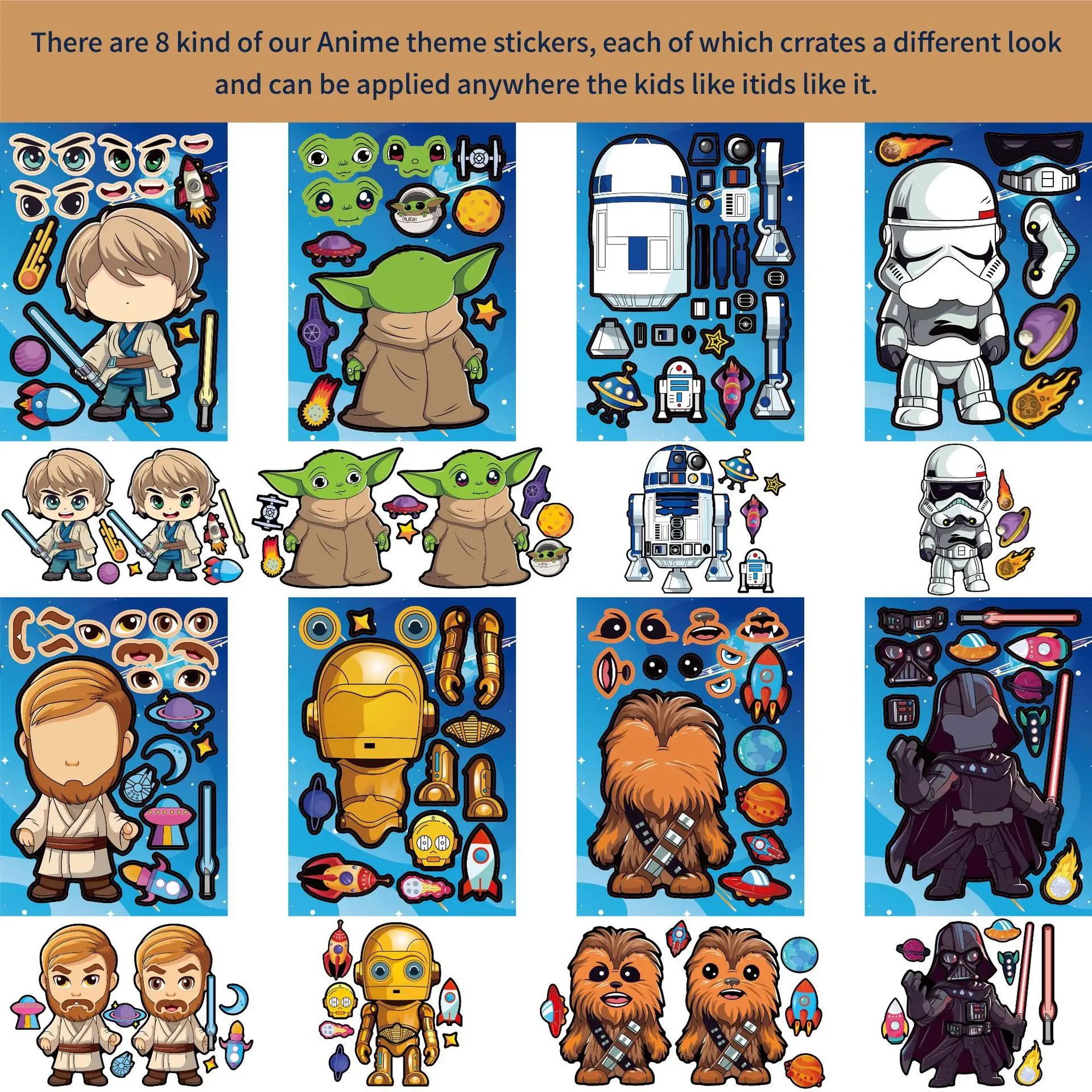 8/16Sheets Disney Cool Star Wars Cartoon Puzzle Sticker DIY Phone Laptop Luggage Skateboard Graffiti Decals Fun for Gift