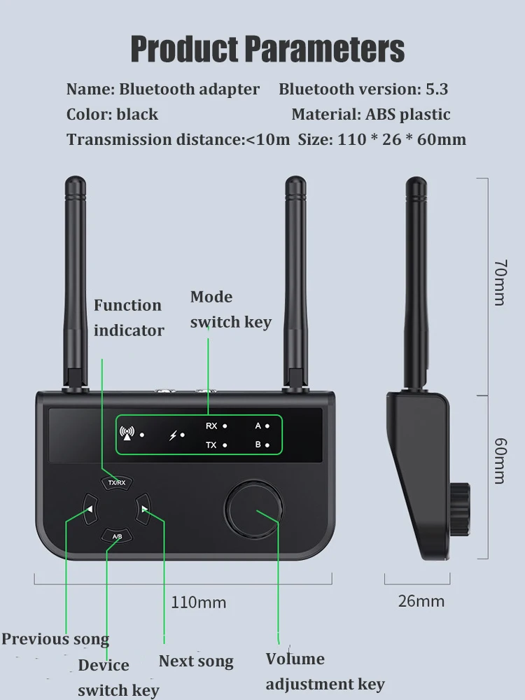 Bluetooth 5.3 Audio Transmitter Receiver 3.5mm AUX Jack Stereo Music Wireless Modulator Adapter For PC TV Headphone Car Speaker