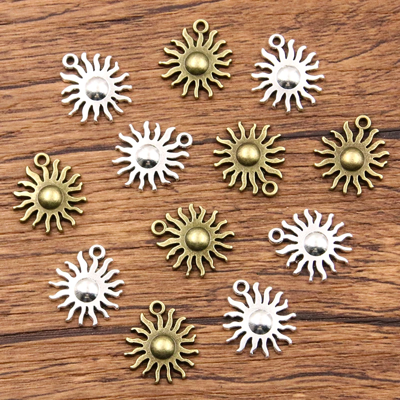 30Pcs 15*17mm 2 Color Wholesale Small Sun Charms Nature Pendants Handmade Decoration Vintage For DIY Jewelry Making Findings