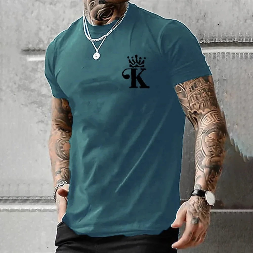 Men\'s K striped printed T-shirt, K/Spades King patterned short sleeved sports shirt, large Harajuku T-shirt, summer T-shirt