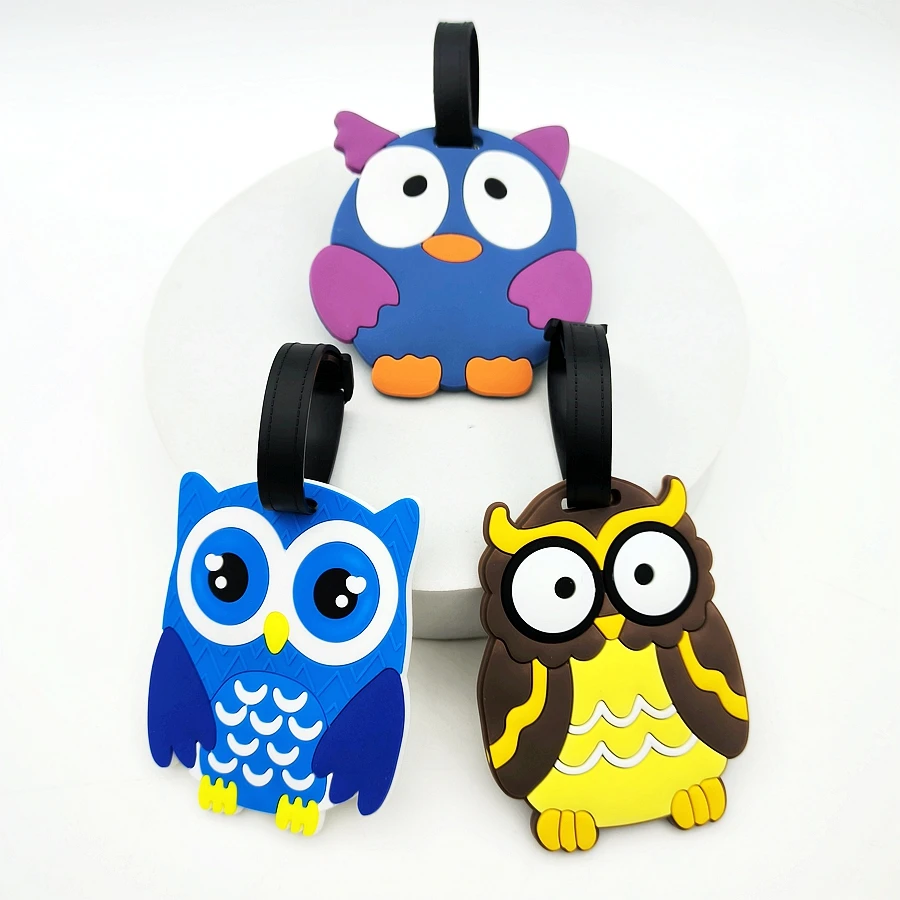 

1pc/2pcs Cute Animal Owl Luggage Tags PVC Silicone Suitcase Tags Luggage Loss Prevention Boarding Tags Travel Accessories