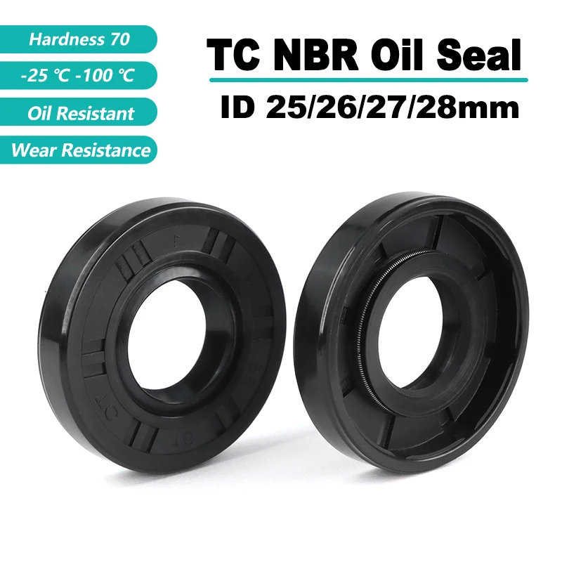 TC NBR Oil Seal ID 25/26/27/28mm THK4/5/6/8/10/12mm Black Nitrile Rubber Double Lip Oil Resistant Rotating Shaft Sealing Gasket