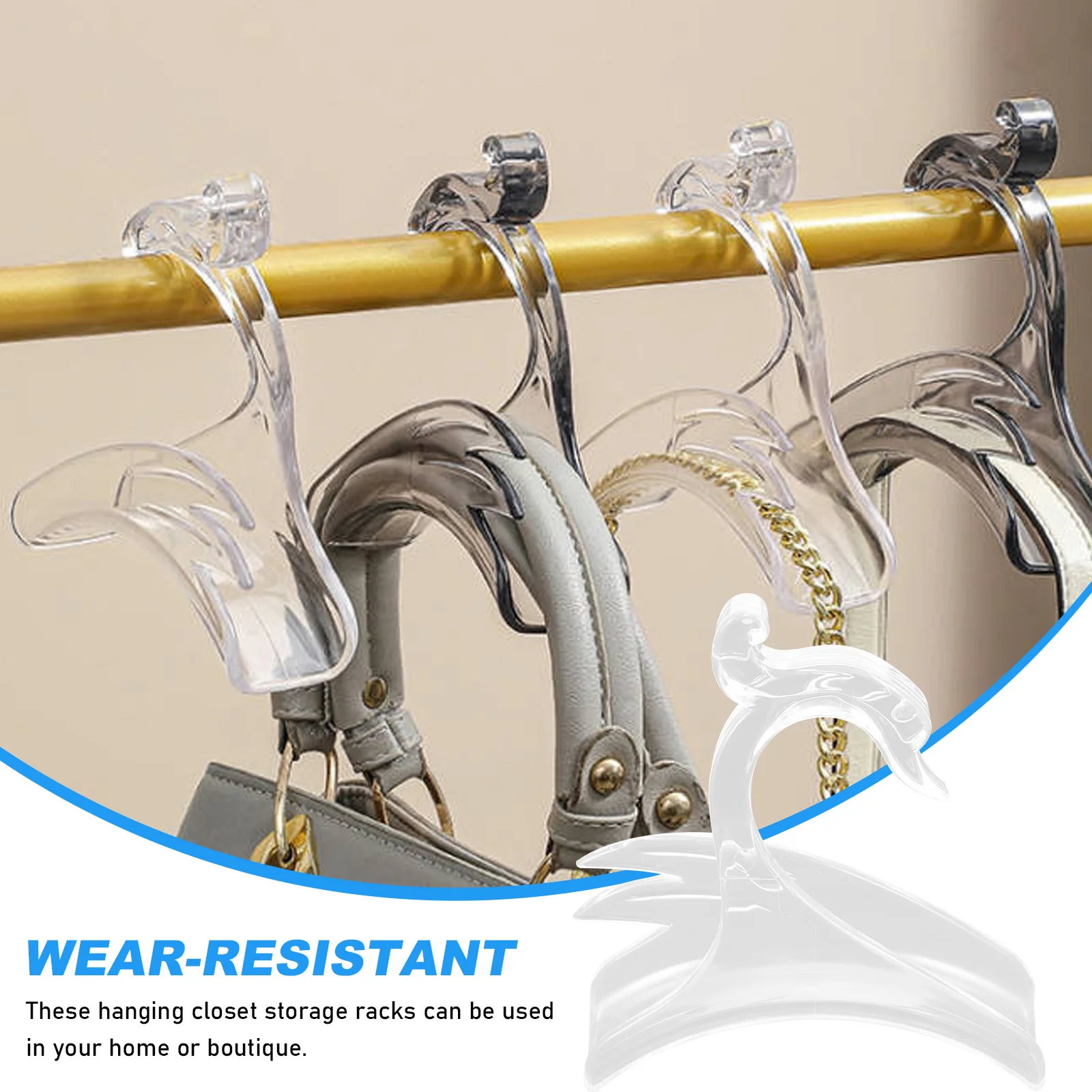 

4pcs Swan Shaped Bag Hangers Transparent Waterproof Rust-Proof Closet Storage Rack For Handbags Backpacks Ties Multi-Function