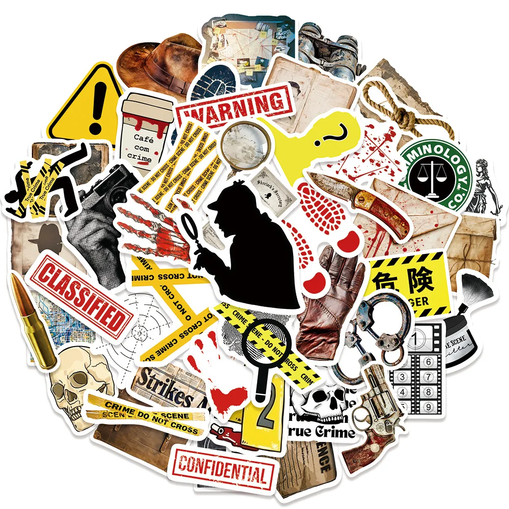 50PCS Cartoon Crime Detective Danger Sticker DIY Phone Laptop Luggage Skateboard Graffiti Decals Fun for Kid